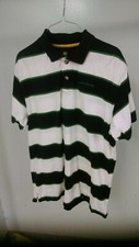 JOHN DEERE POLO SHIRT MEN'S SIZE L WHITE GREEN BLACK GOLF STRIPED