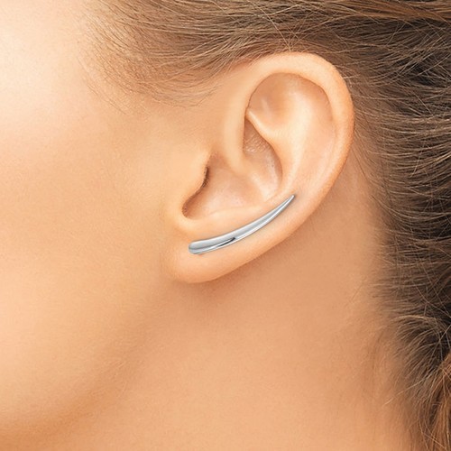 14K Solid White Gold Ear Climber Earrings - Picture 2 of 4