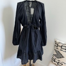 L Space Feelin Fine Black Cut Out Long Sleeve Babydoll Cover Up Dress NEW Small