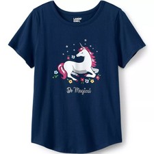 Lands End Kids Girls Short Sleeve Curved Hem Unicorn T-Shirt -Size S 6/7 - NWT