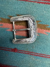 Vintage Western Cowgirl Floral Engraved Belt Buckle Rope Edge 41g