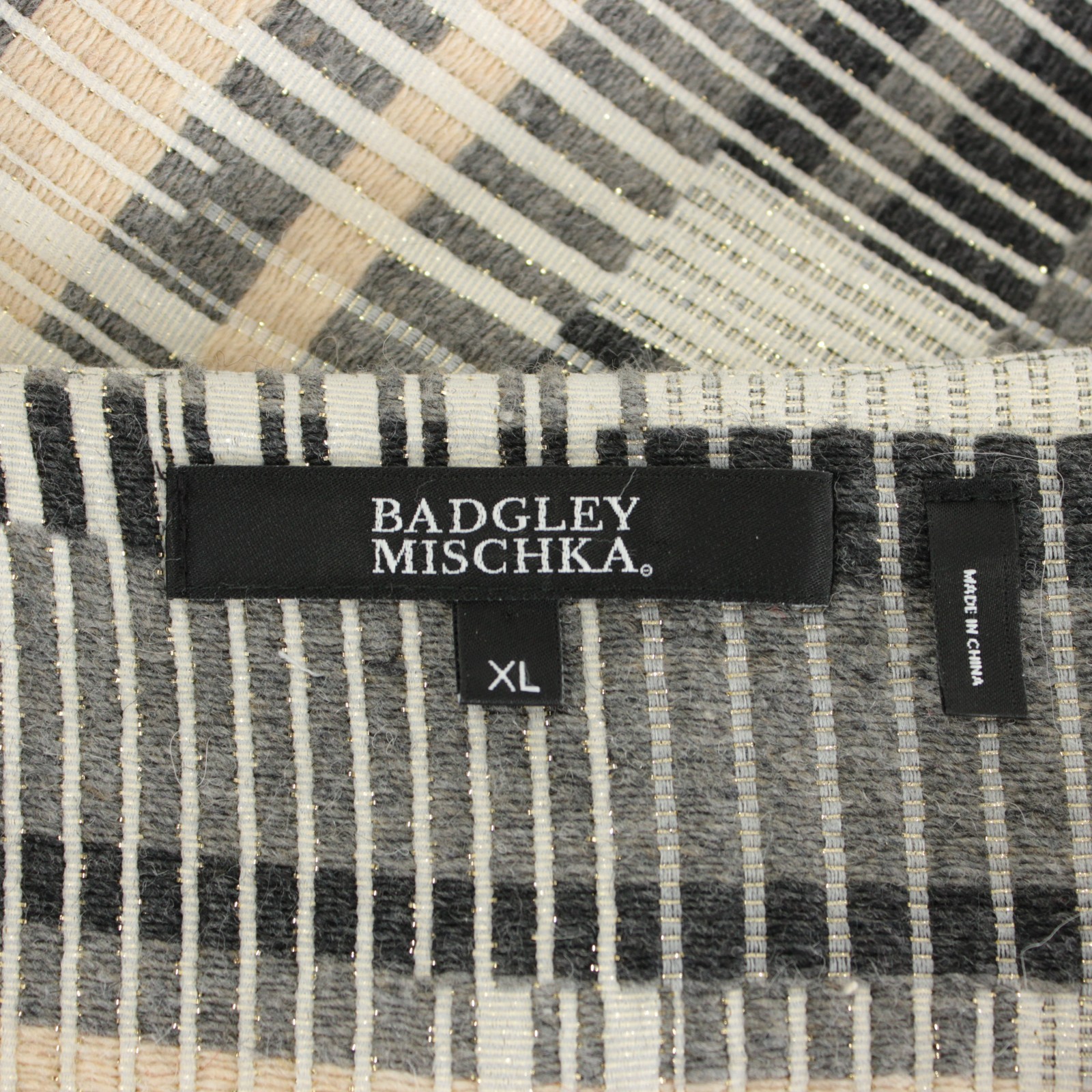 Badgley Mischka NWT Full Zip Jacket Size XL in Gray / Beige Wool Blend image 7