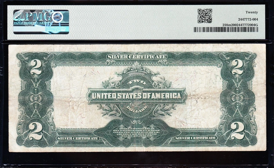 VERY NICE Bold & Crisp VF 1899 $2 "AG/MECHANICS" Silver Certificate PMG 20! 6302 - Image 3 of 3