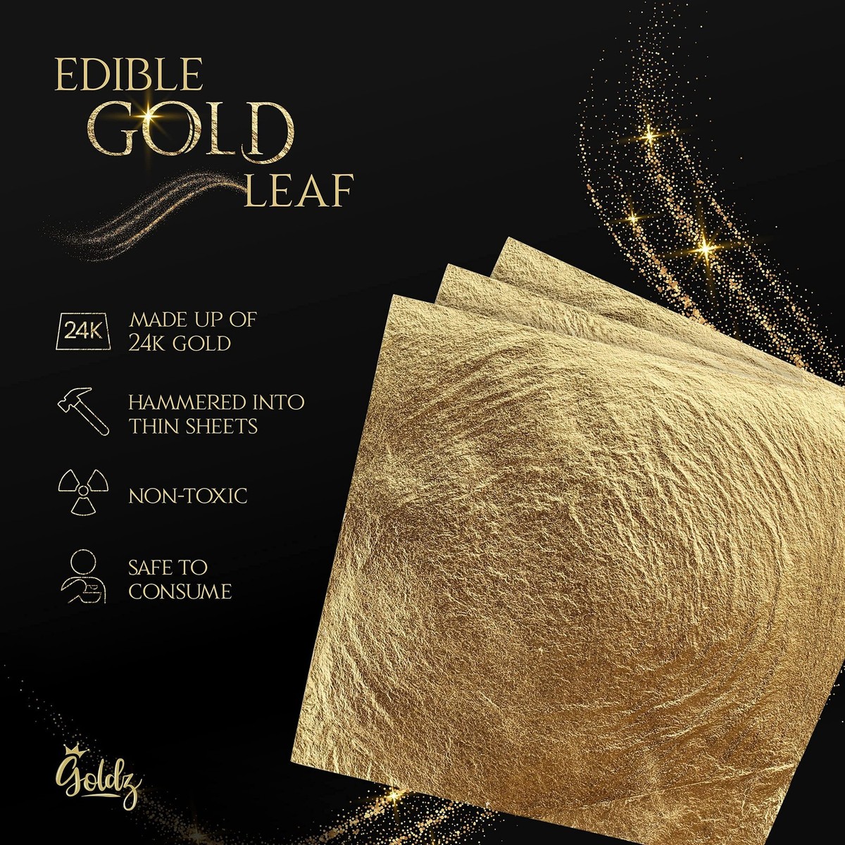 Goldz: Edible 99.99 % Gold leaf, Genuine Gold Leaf, 24 Karat