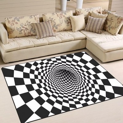 Optical Illusion Rug 2' x 3' 3D Area Rug Black and White Doormat Vortex Carpe...