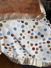 Minky Couture Blanket Polka Dot Satin Trim White/Brown/Blue/Green/Beige 36x30 in