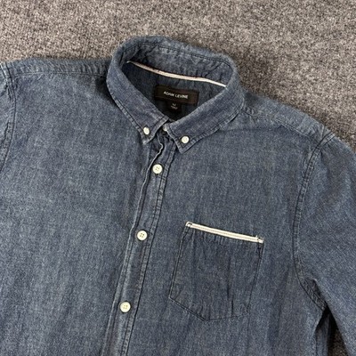 Adam Levine M Long Sleeve Denim Blue Button Collared Shirt Maroon 5