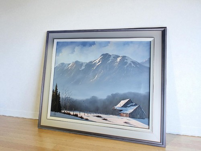 #ad #ad Frank pel Original Signed Mountain Side Snow Oil Canvas New Frame C $325.00