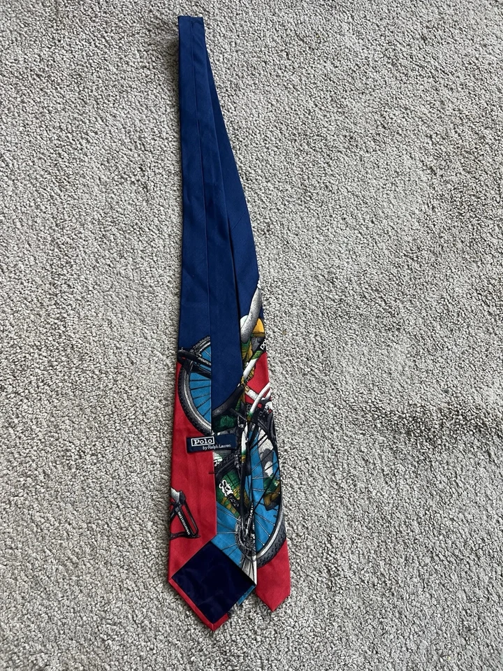 Extremadamente Raro Ralph Lauren Polo Deportivo Bicicleta Ciclista Corbata de Seda Foto 3 de 3