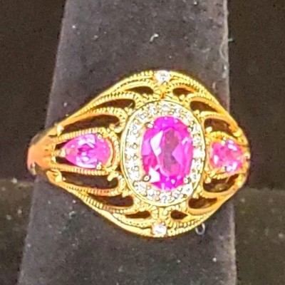 0223. Neu ohne Etikett ~ 925 Sterling Silber mit Gold-Finish ~ schöner   Ring ~ Rubine