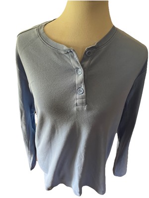 Duluth Trading Co Womens Henley 3 Button Top Sz XXL Light Blue Long Sleeve