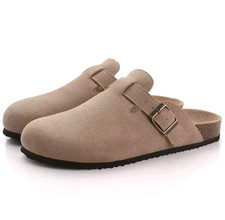 Men's Women's Suede Clog Mules Cork Footbed Adjustable Buckle Slip On