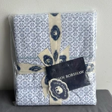 John Robshaw Hunir  Lapis Organic KING Flat Sheet 400 TC Cotton Brand New