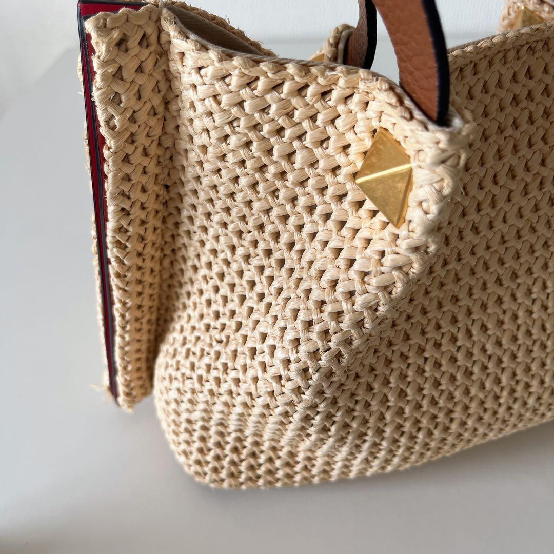 Valentino Garavani Rockstud Straw Tote 2Way Shoulder Bag Natural Brown thumbnail 12