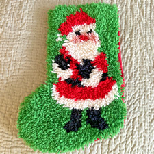 Handmade Latch Hook Rug Santa Christmas Stocking Vintage 16"Length