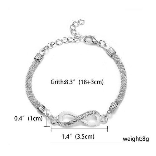 Rhinestone Infinite Bracelet Adjustable Silver Chain for Dating Daily Women - Picture 2 of 7