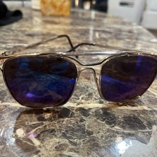 Gold Framed Vintage Aviator Blue Lens Sundglasses