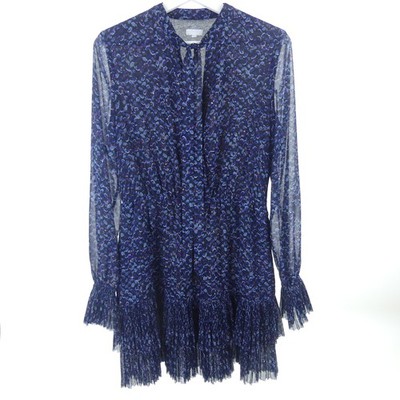 LALA BERLIN Kleid Dress Volant Blau Schwarz Muster Gr. XS