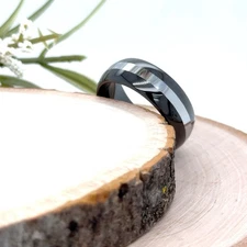 8mm Black Tungsten Carbide Ring Silver Plated Polished Edge Band For Christmas