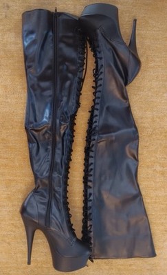 Pleaser DELIGHT-3023 High Heel Overkneestiefel Plateau schwarz Schnürung Gr. 39