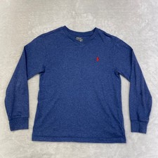 Polo Ralph Lauren Boys Long Sleeve V Neck T Shirt Blue Logo Size M 10 12