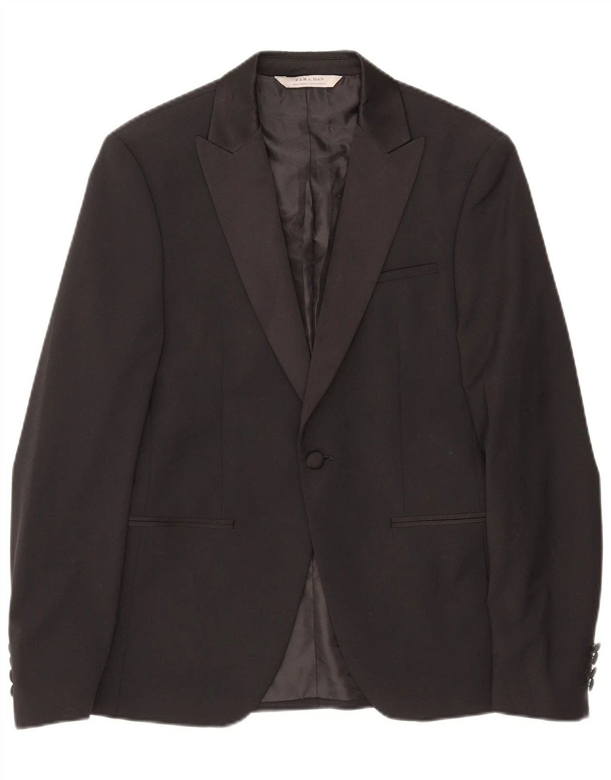 Zara Mens 1 Button Blazer Jacket EU 48 Medium Black Polyester WB02
