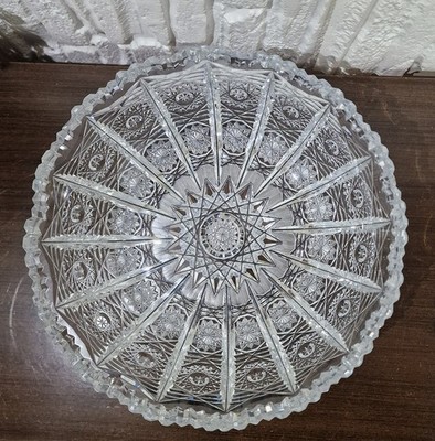 Bohemian Cut Crystal Bowl 22cm Czech Lead Glass Starburst Vintage Centerpiece