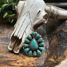 Handcrafted 925 Sterling Silver Kingman Turquoise Cluster Ring Size 8