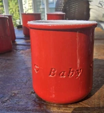 French La Fermiere Red Terracotta Small Glazed Crock Yogurt Pot Baby Heart