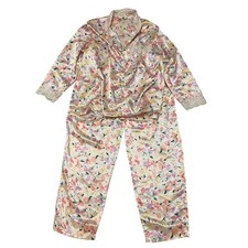 Vtg Victoria's Secret Gold Label Pajama Set Womens Size S Ivory Floral Lace Trim