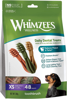 WHIMZEES Zahnbürste XS, 48 Stück   Größe XS, Kaustangen Für Sehr Kleine Hunde, G