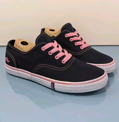 New ADIO Vintage 90s Y2K Womens 10 Black Pink Canvas Plimsoll Lace Up Skate Shoe - 第 2/14 張圖片