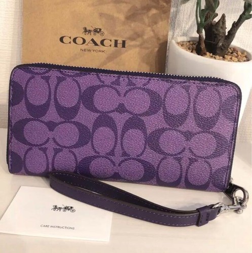 COACH Zip-around Long wallet with Strap C4452 Signature Purple New with Tag, Box - Picture 2 of 8