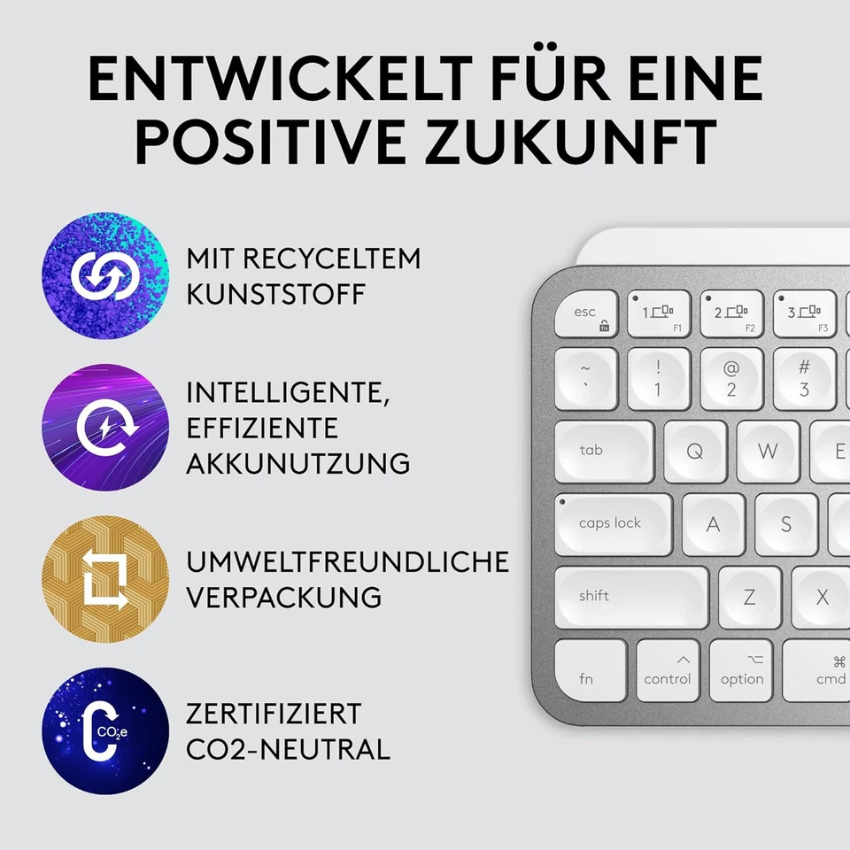 Logitech MX Keys Mini Kabellose Tastatur, Pale Grey, WEIß, Deutsch FOR MAC #GBR - Bild 2 von 4