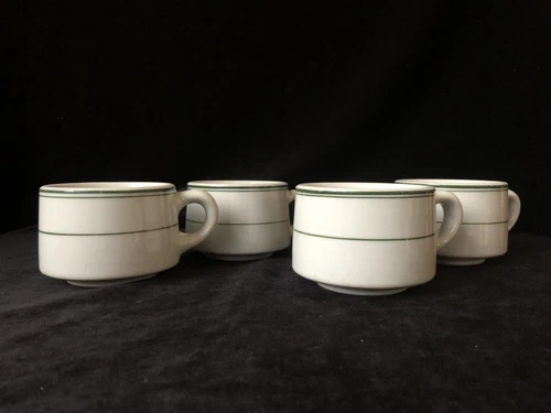 VTG Jackson Vitrified China Restaurant Ware Cups Green Stripe Coffee Cups E12 (4
