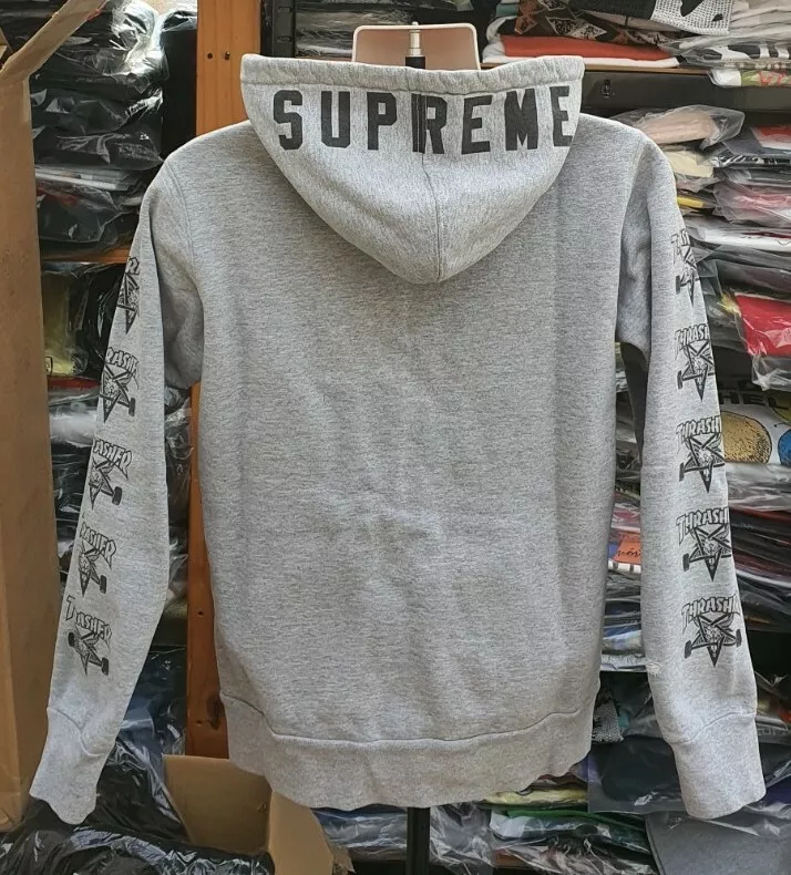 FW11 Supreme Thrasher Kapuze Reißverschluss Sweatshirt Grau Größe M Vintage 2011