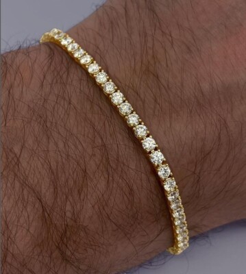 Gift For Him 8'' Tennis Bracelet Tester Passing Moissanite 925 Silver Free Stud