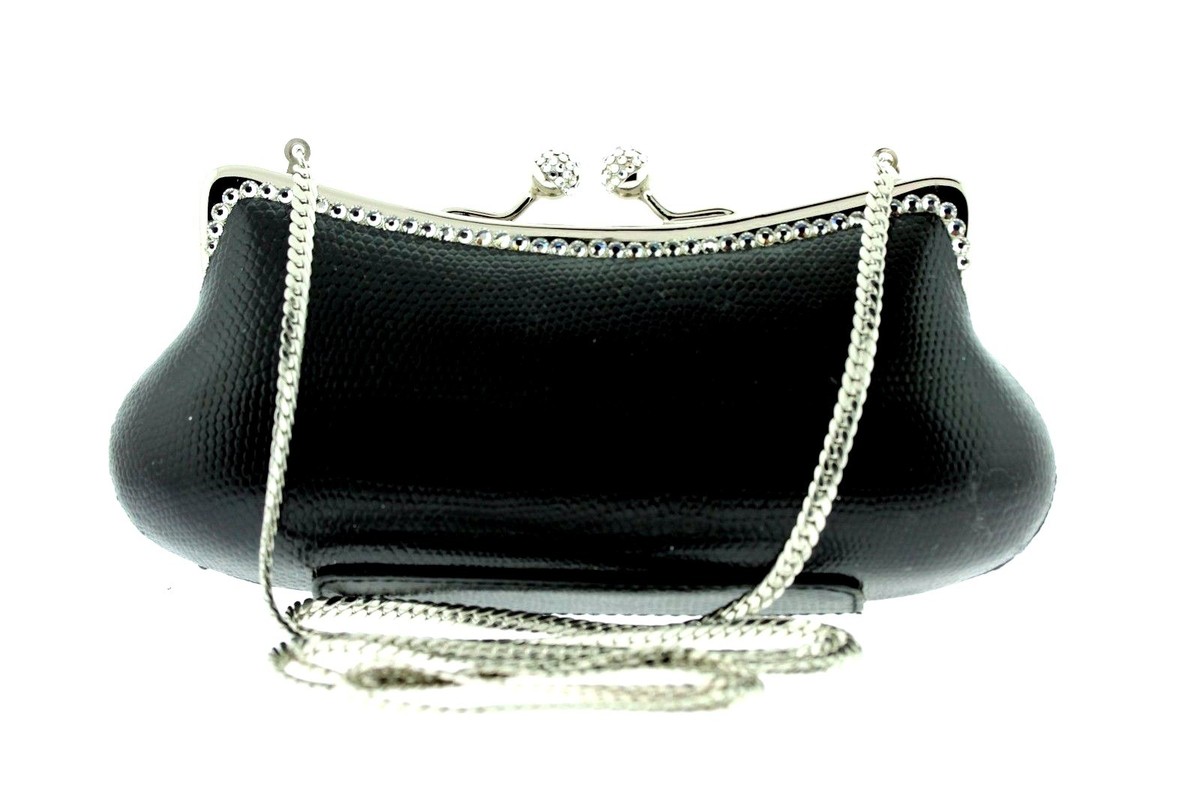 クラッチバッグ Black Leather Swarovski Crystal Clutch Black Leather Evening Bag Crystallized Swarovski Crystals