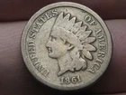 1861 Copper Nickel Indian Head Cent Penny- VG Details