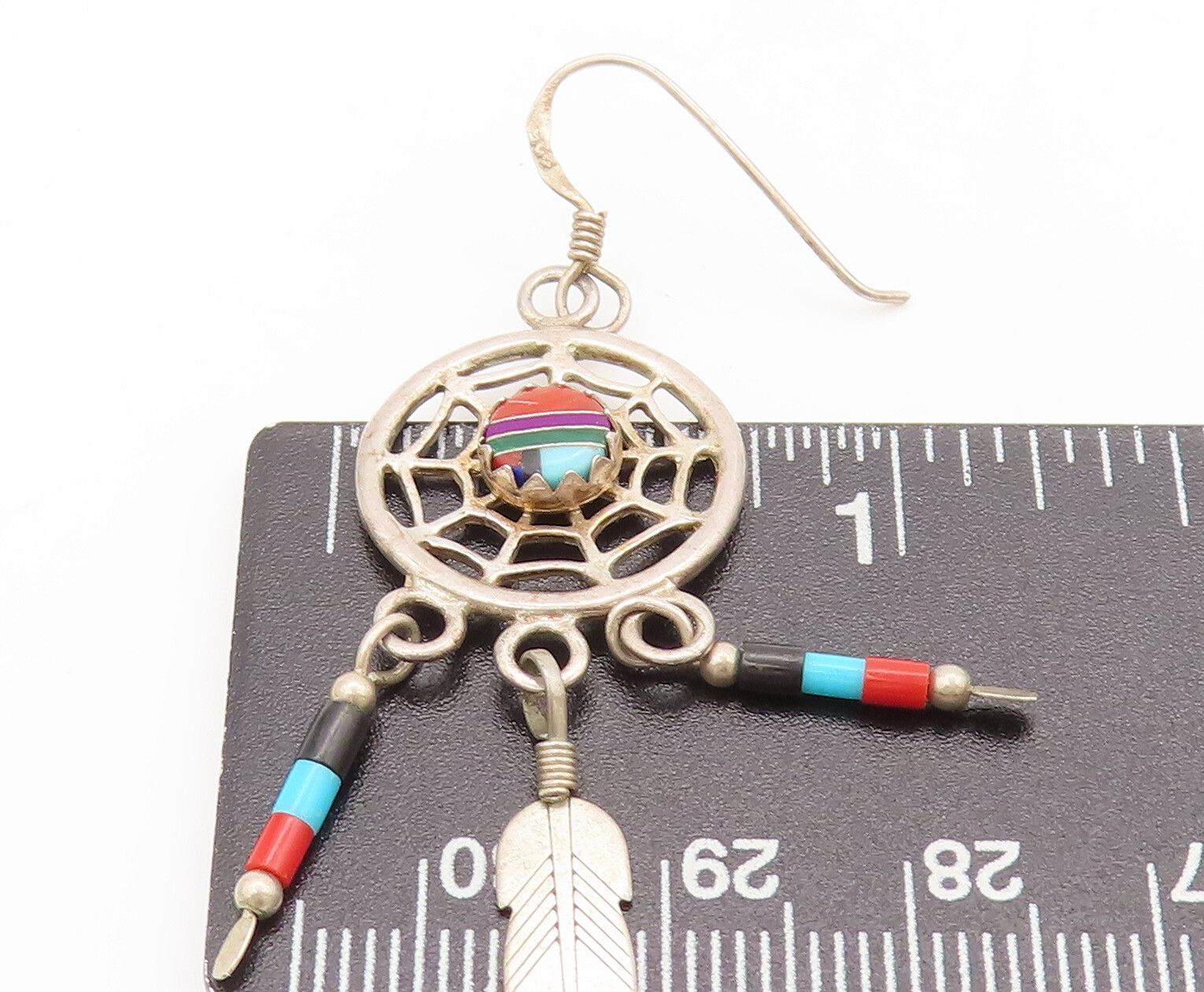 925 Silver  Vintage Solid Dangling MultiStones Dr… - image 5