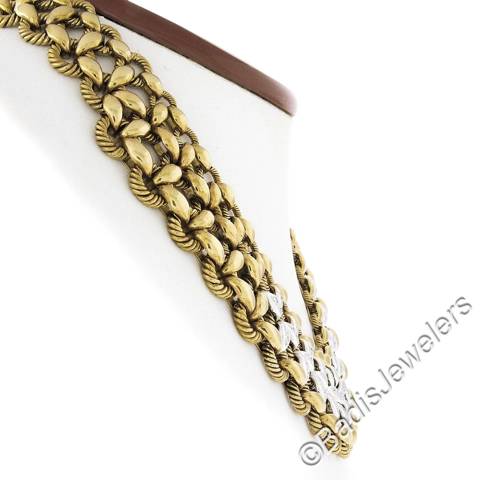 18k Gold Interlocking Diamond Cable & Polished Link Substantial Collar Necklace - Image 2 of 4