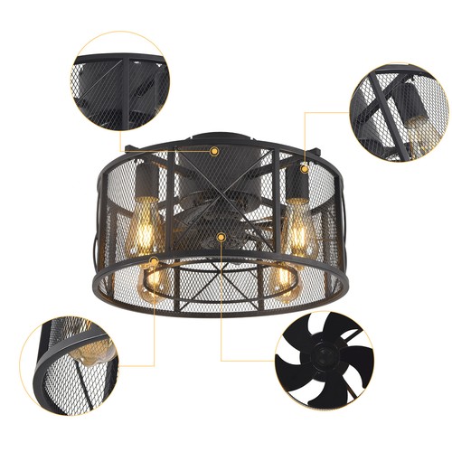 Farmhouse Caged Ceiling Fan Light 3Speed Metal Pendant Lamp w/Remote Control! - Picture 12 of 15