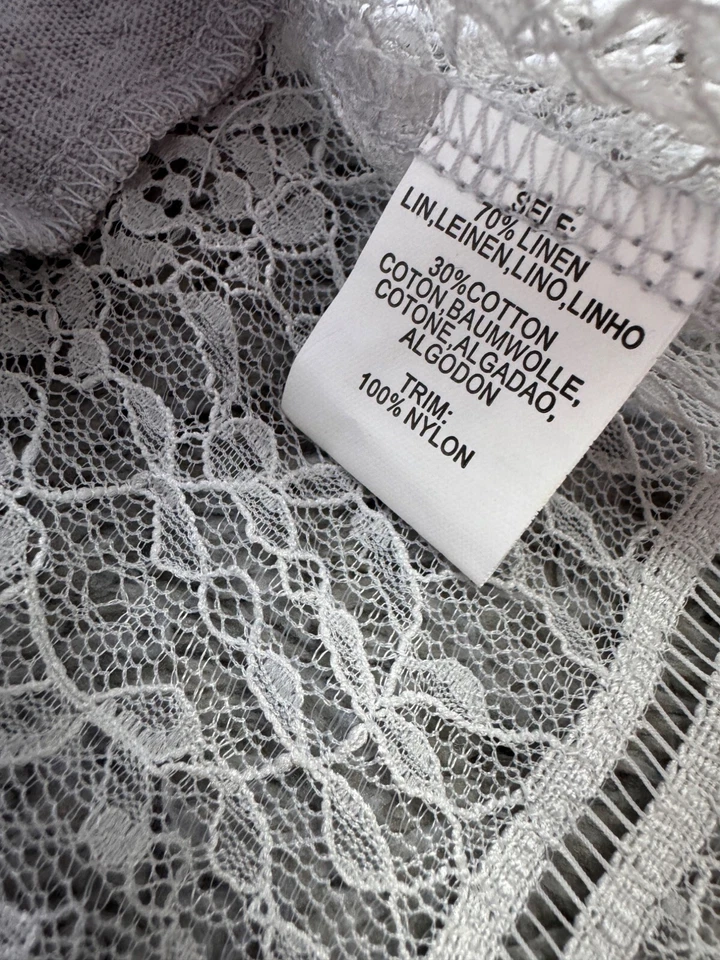 Anthropologie Deletta Top Women XS Gray Linen Eyelash Lace Flutter Peasant Tunic - Image 4 of 4