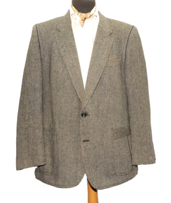VINTAGE HARRODS REX TRUFORM HERRINGBONE TWEED JACKE GR 44''R GRAU 70er JAHRE