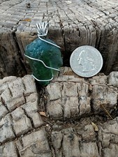 Handmade Unisex Wire Wrapped Green Sea Glass Crystal Jewelry Pendant 25