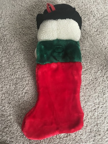 Plush Vintage Snowman Stocking 3D Frosty Hook And Loop Closure Little Use 21 In - Picture 3 of 3