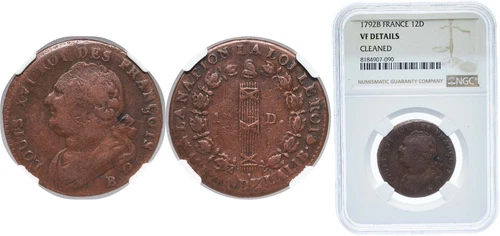 France 1792 B 1 Sol Bronze NGC VF