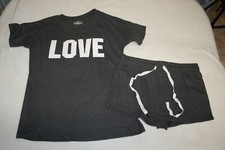 Womens Knit Pajamas Set DARK GRAY S/S T-SHIRT "LOVE Matching Shorts S 4-6