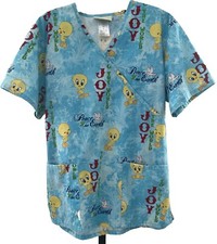 Baby Looney Tunes, Joy To The World Tweety Bird Scrub Dental Vet Top Size Small