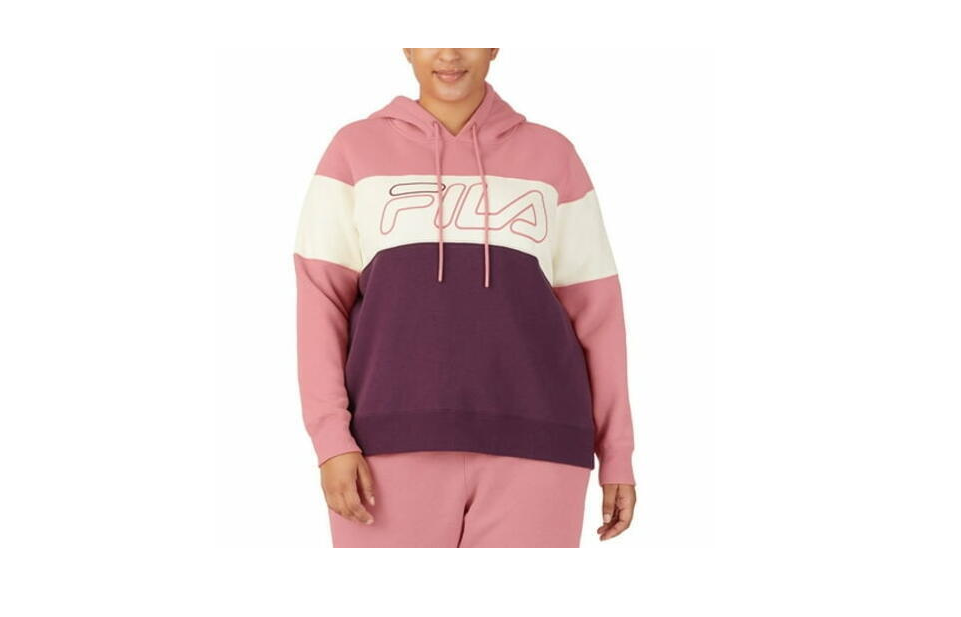 FILA Felpa con cappuccio logo senza tempo a blocchi colorati multi taglie forti 1X 400178